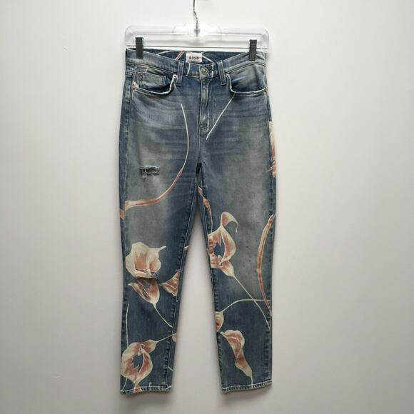 Hudson Womens Blue Denim Bloom Floral High Rise Zoeey Straight Crop Jeans 26 New